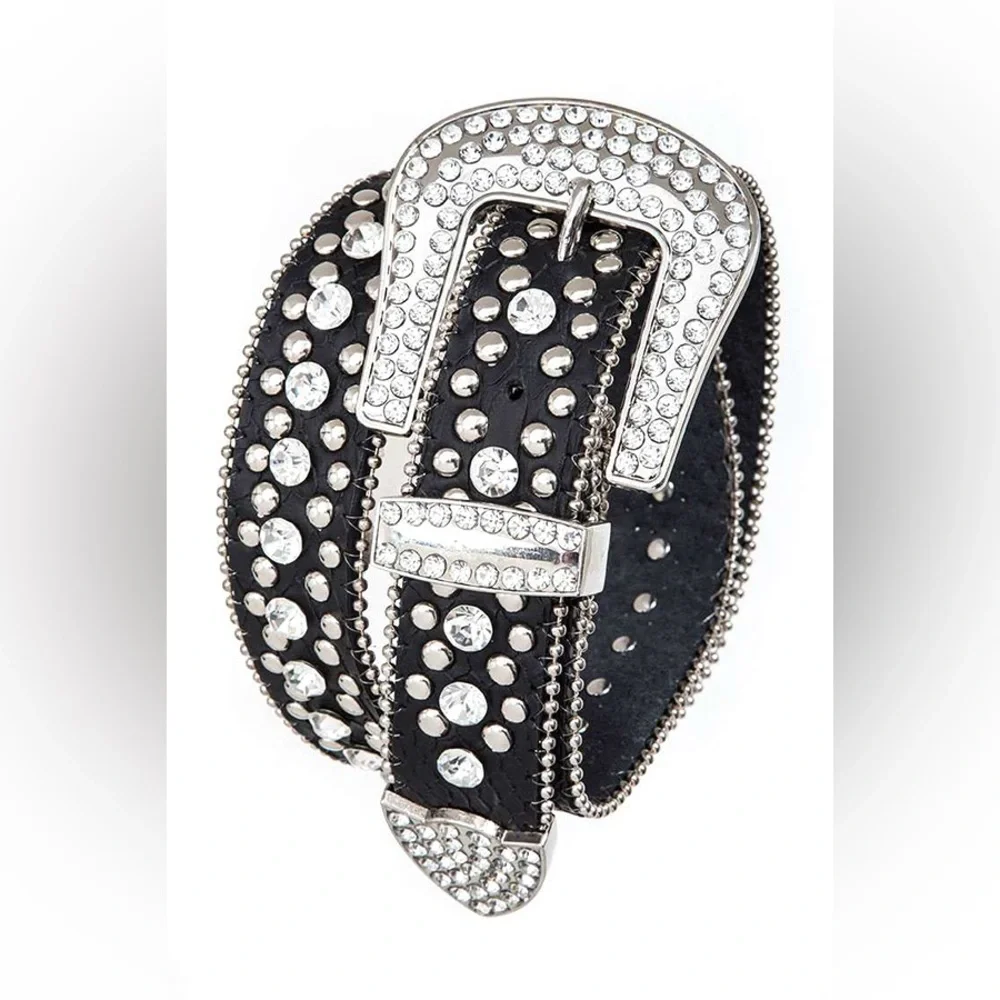 Black Genuine Leather Studded Statement Belt